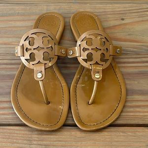 Tory Burch Tan Patent Miller Sandals